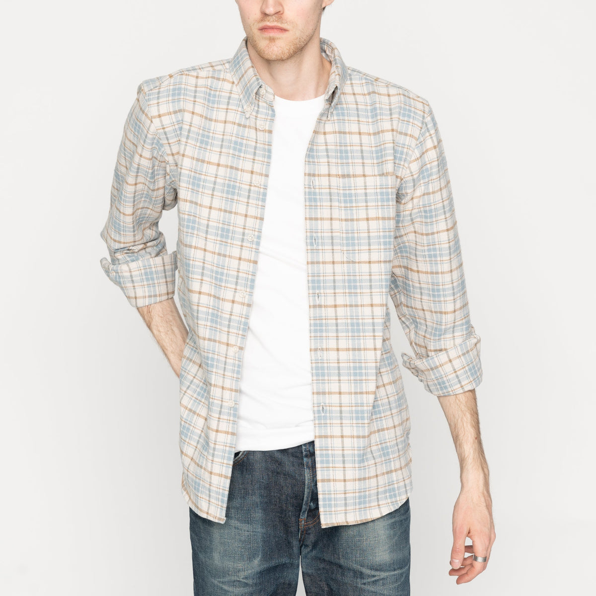 NAKED & FAMOUS sale DENIM SLUBBY BUFFALO CHECK WORK SHIRT MEN’S SMALL