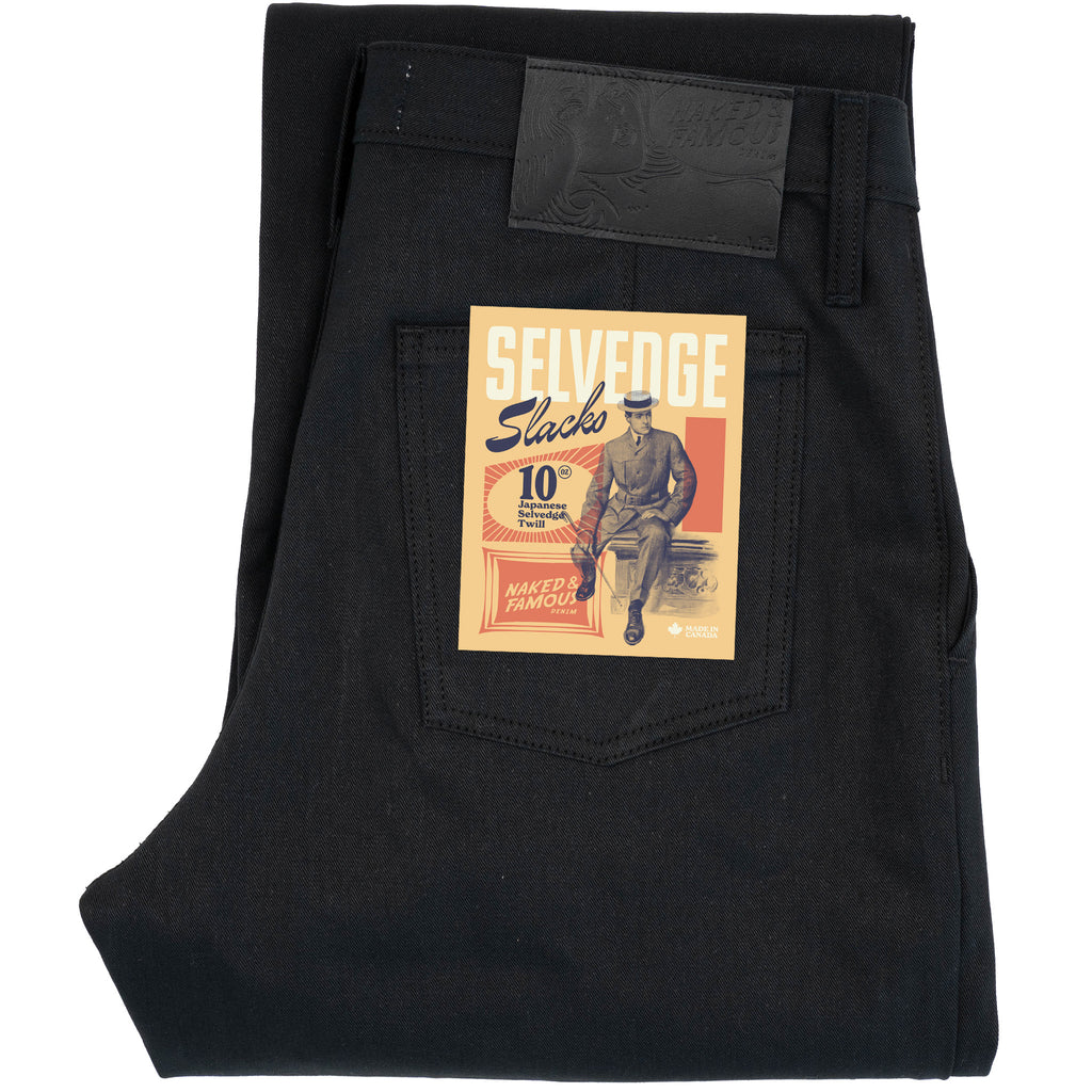 Pleated Trouser  -  Selvedge Slacks Black