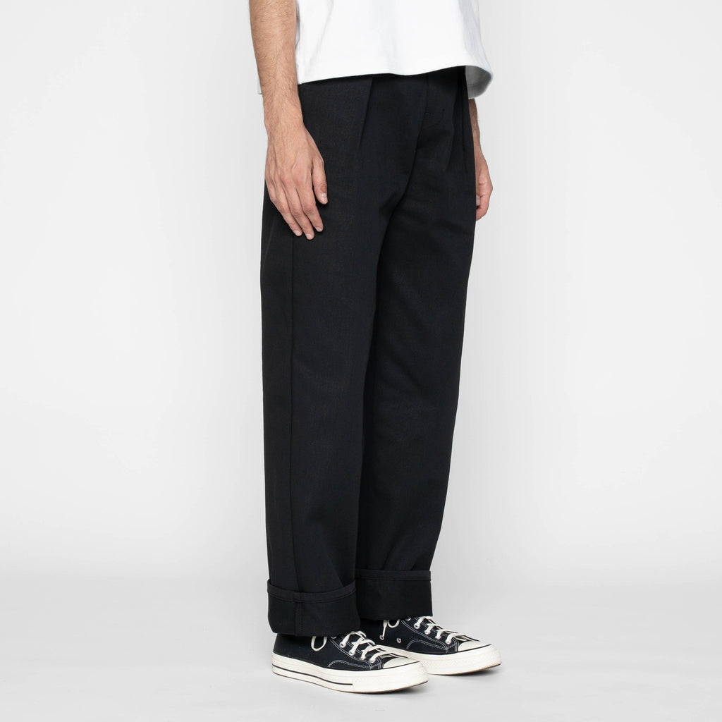 Pleated Trouser  -  Selvedge Slacks Black
