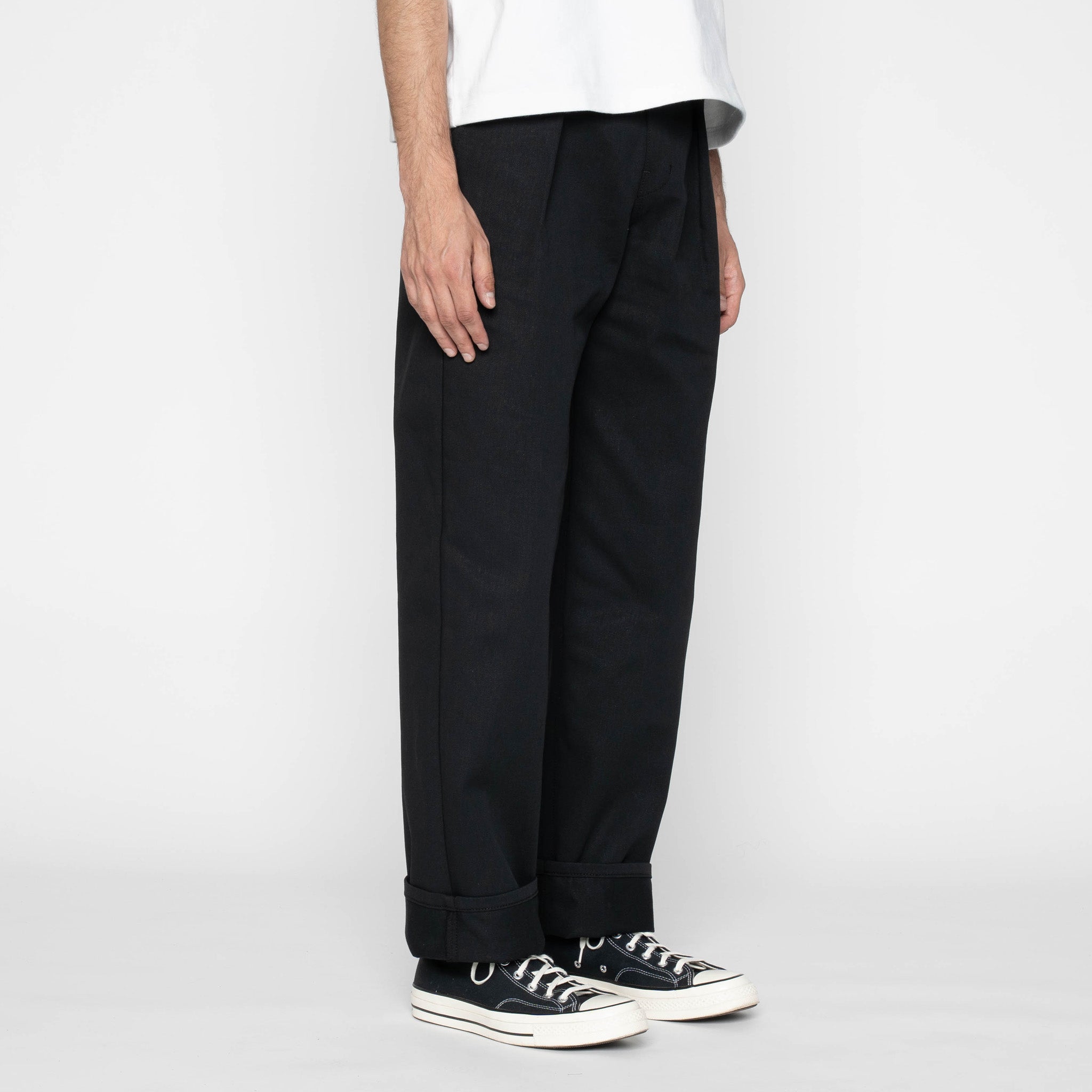 Pleated Trouser  -  Selvedge Slacks Black