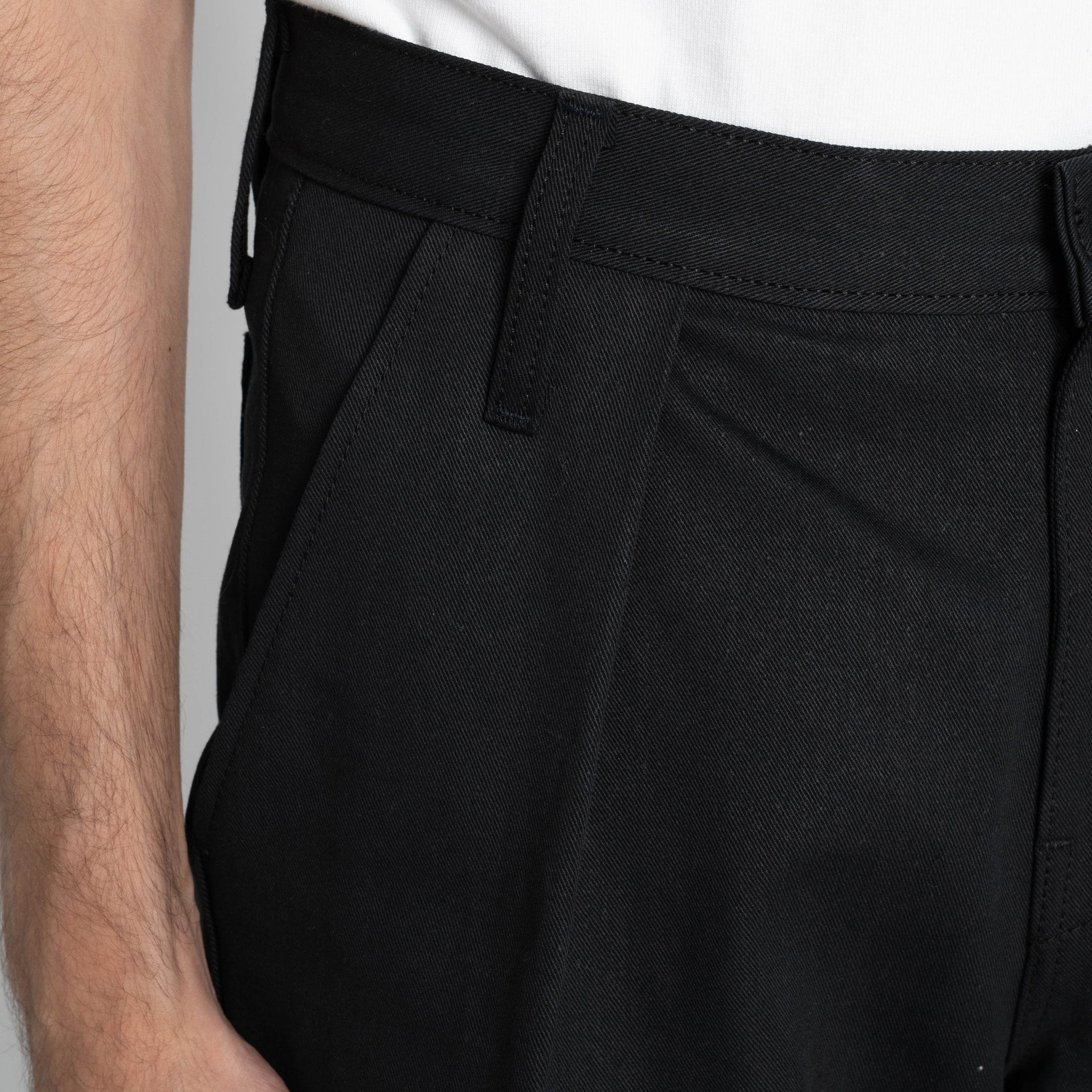 Pleated Trouser  -  Selvedge Slacks Black