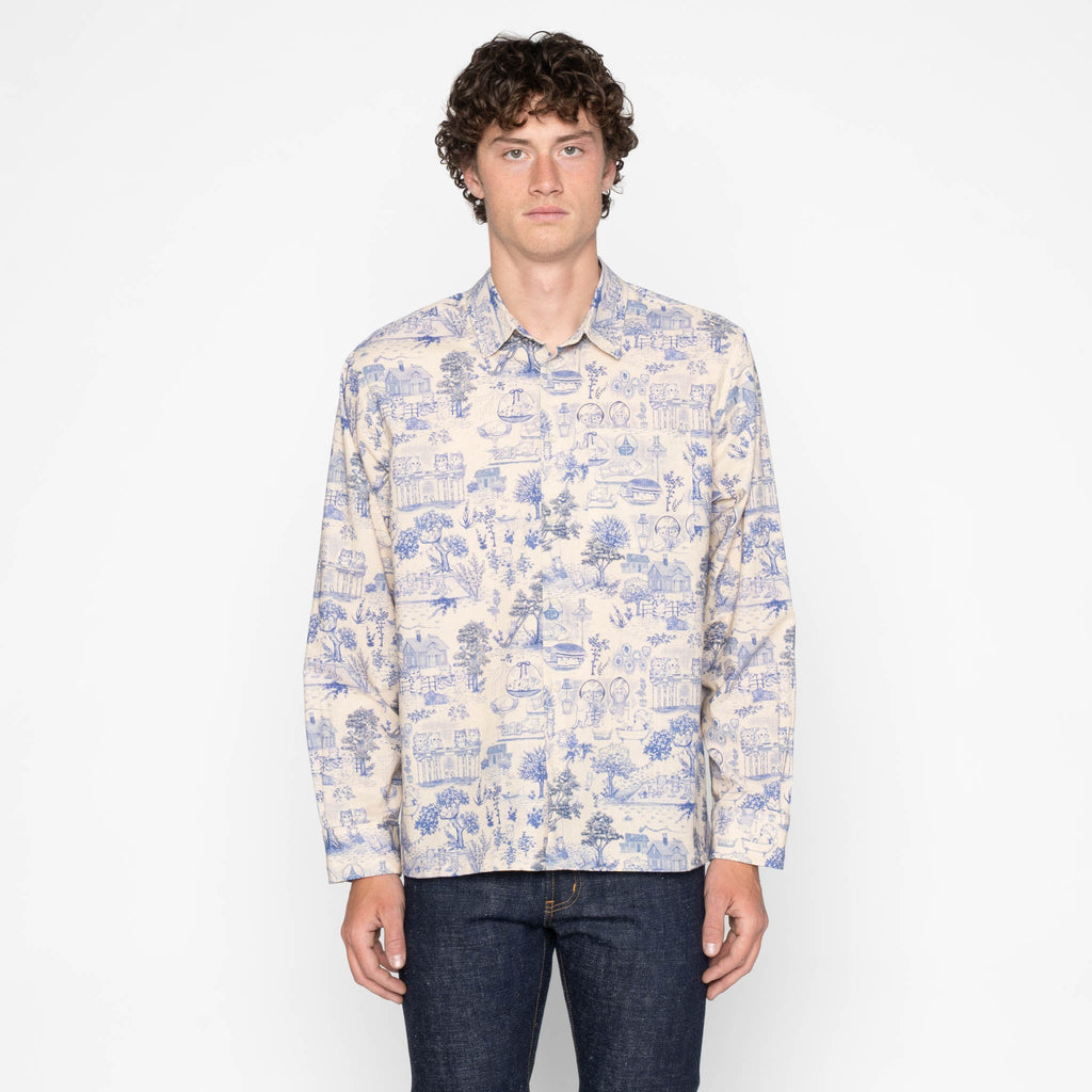 True Shirt - Linen Cats - Blue by Naked & Famous Denim