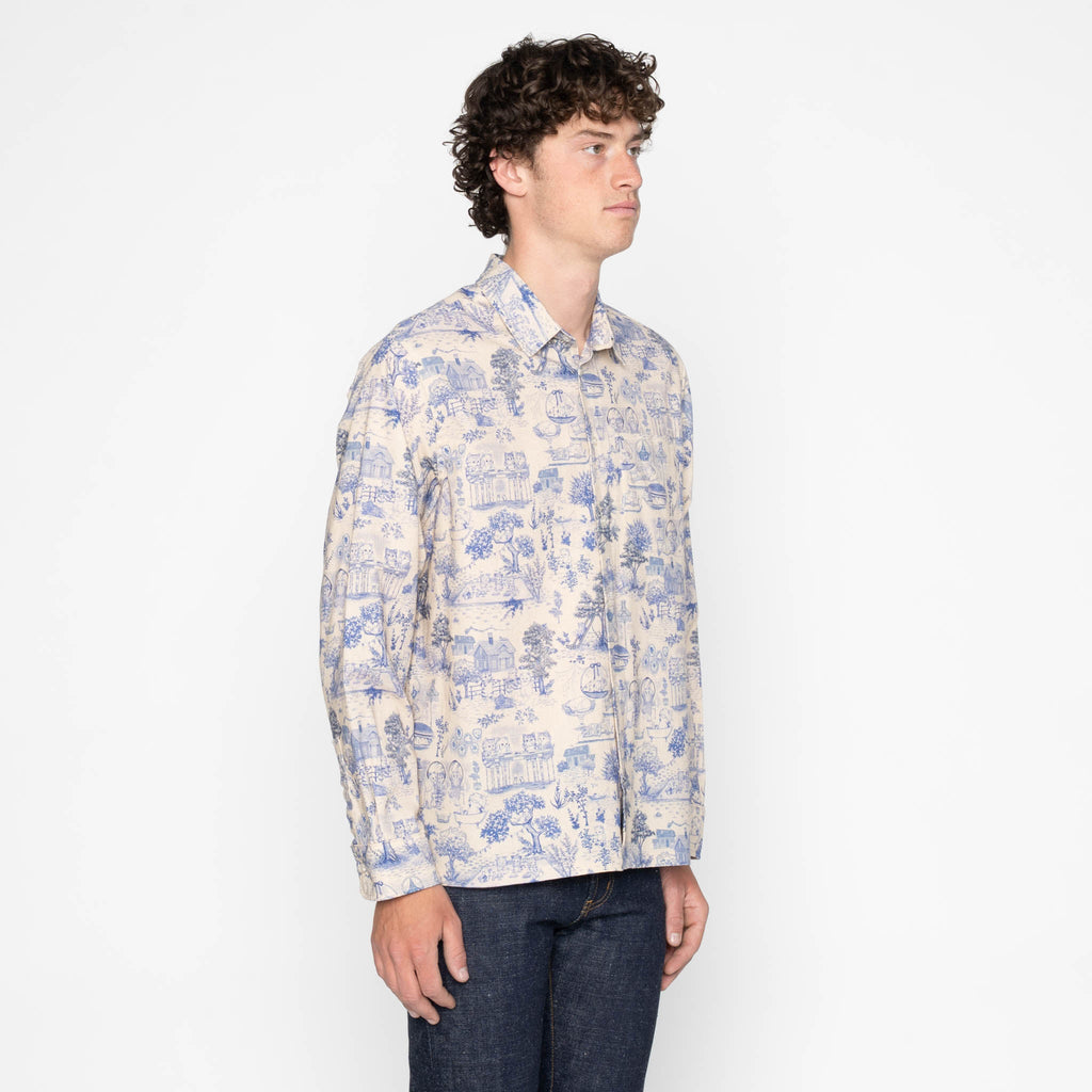 True Shirt - Linen Cats - Blue by Naked & Famous Denim