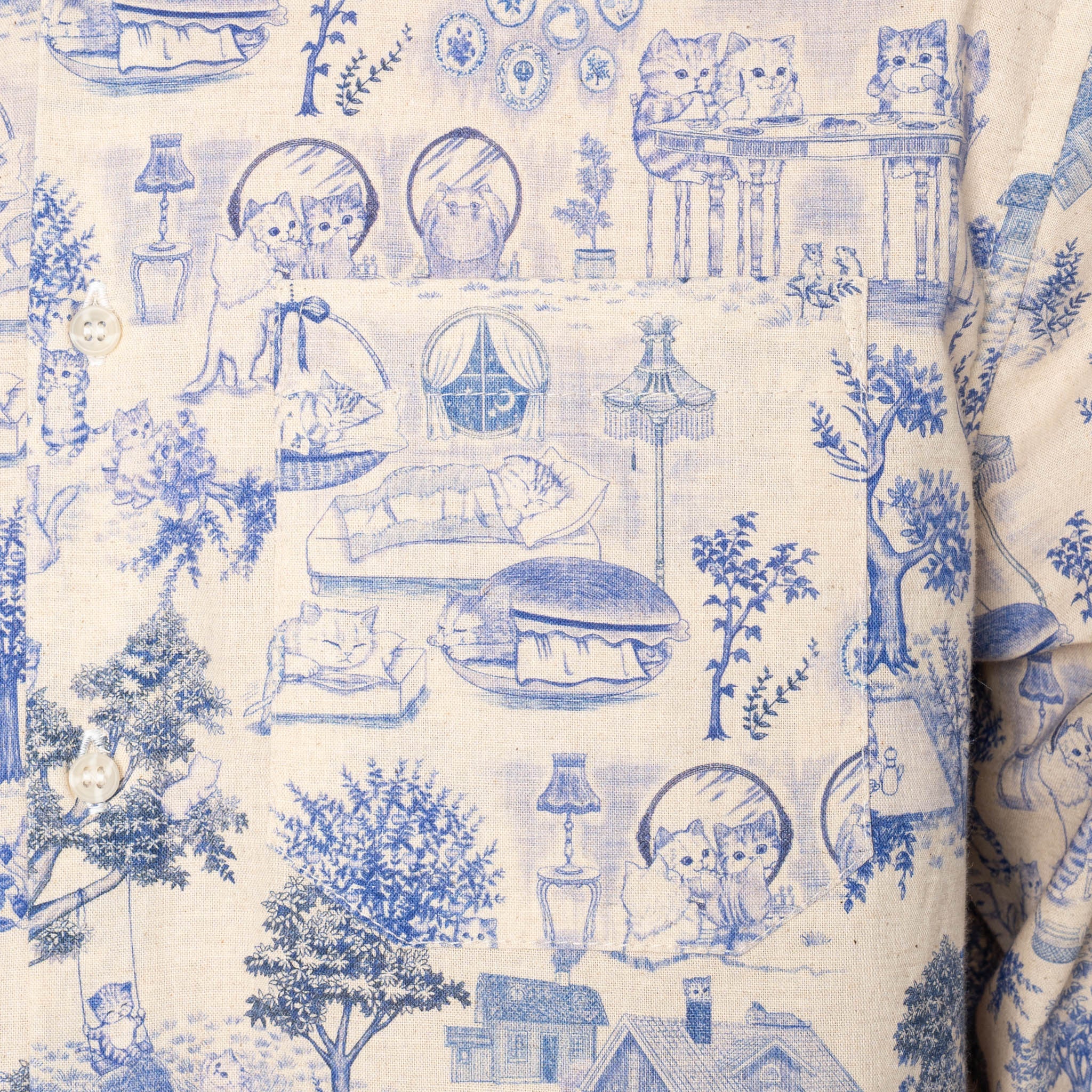 True Shirt - Linen Cats - Blue by Naked & Famous Denim