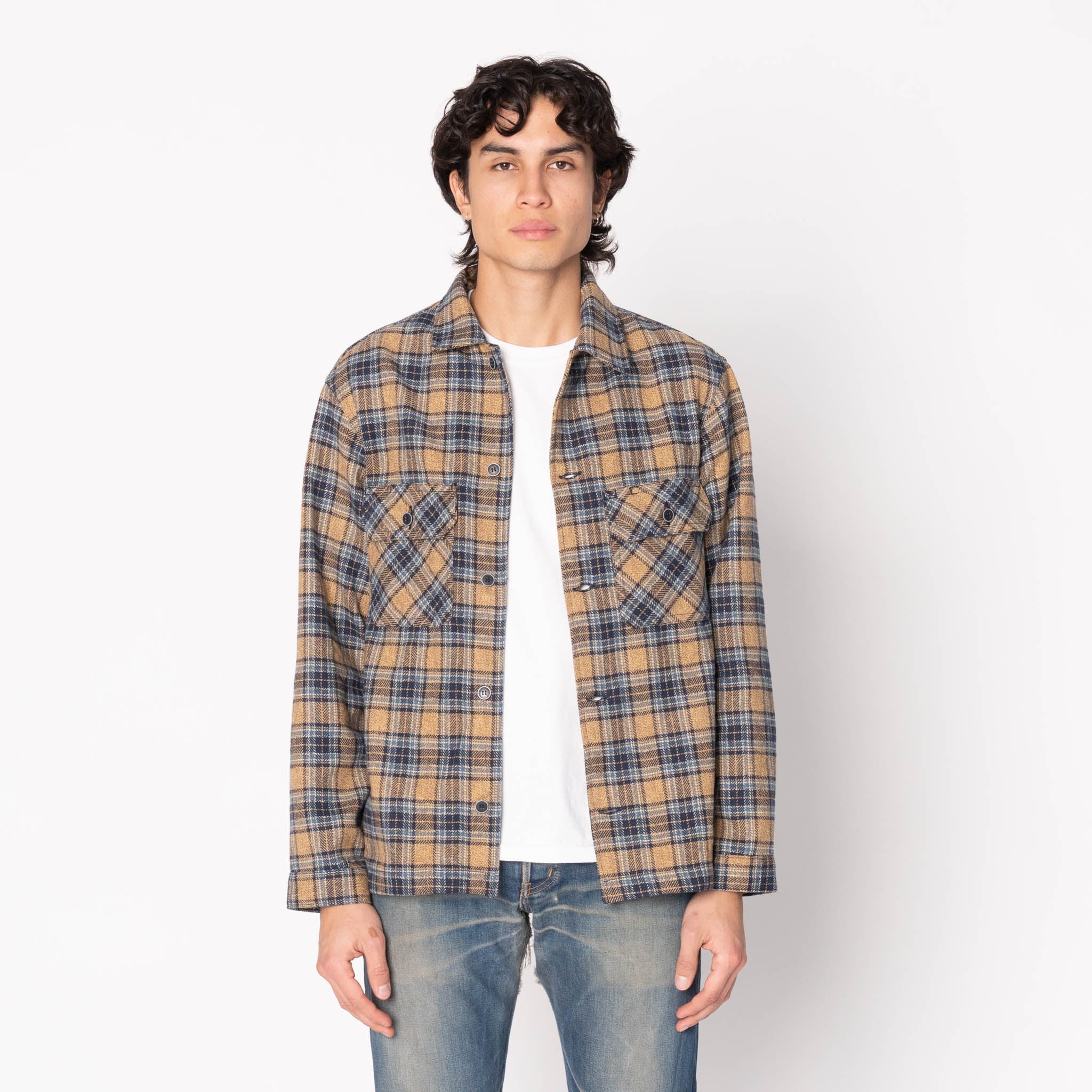 Work Shirt - Triple Twist Yarn Flannel - Blue Beige – Naked