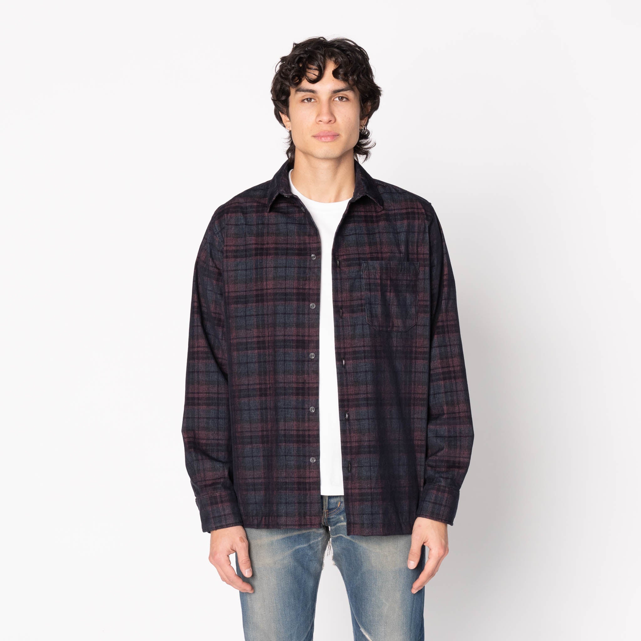 True Shirt - Corduroy Shirting (21W) - Navy / Green by Naked & Famous Denim