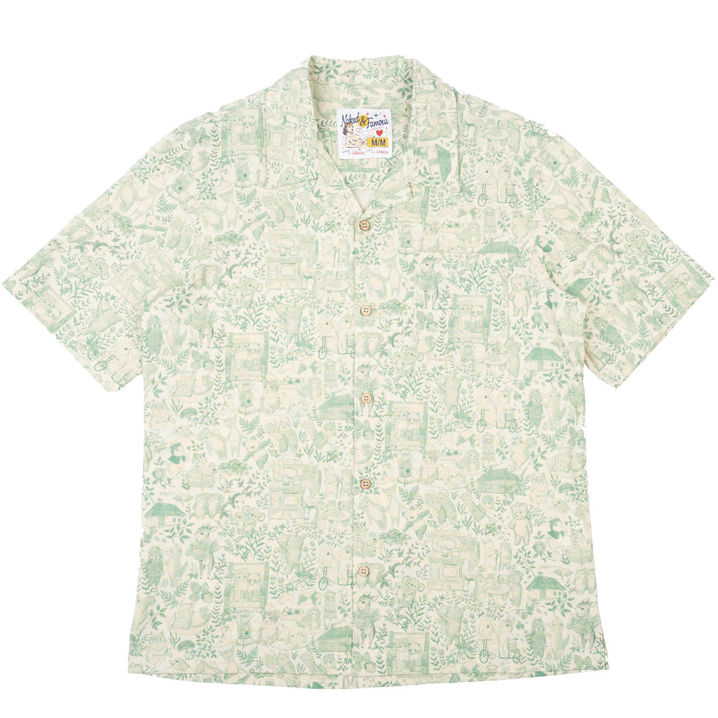Aloha Shirt - Linen Animals - Green by Naked & Famous Denim