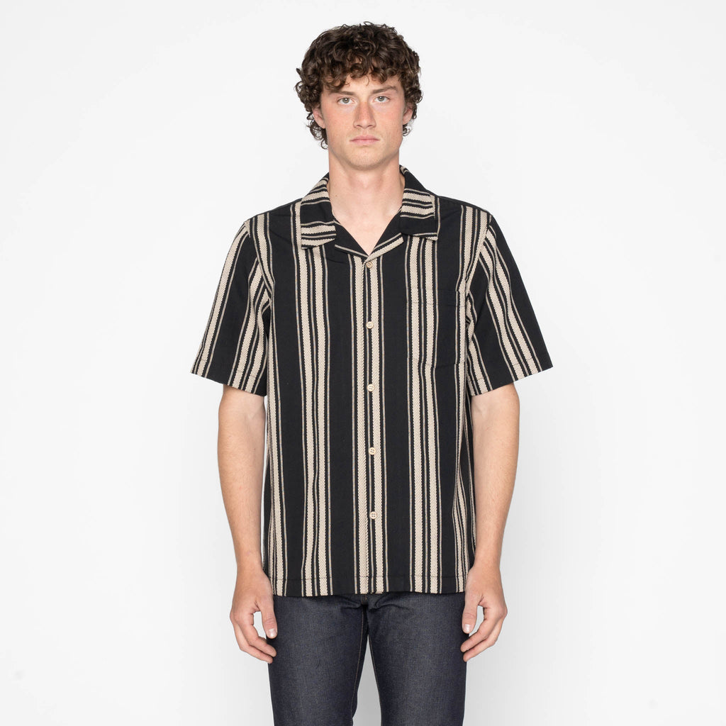 Aloha Shirt - Dobby Bands - Black by Naked & Famous Denim