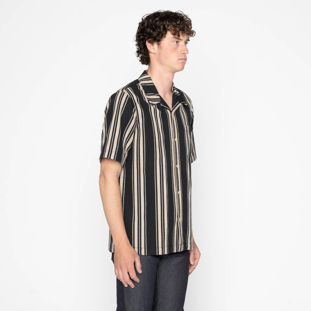 Aloha Shirt - Dobby Bands - Black by Naked & Famous Denim