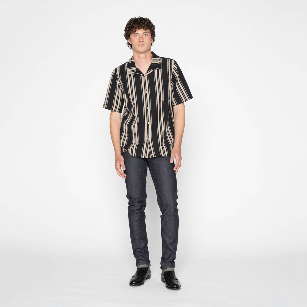 Aloha Shirt - Dobby Bands - Black by Naked & Famous Denim