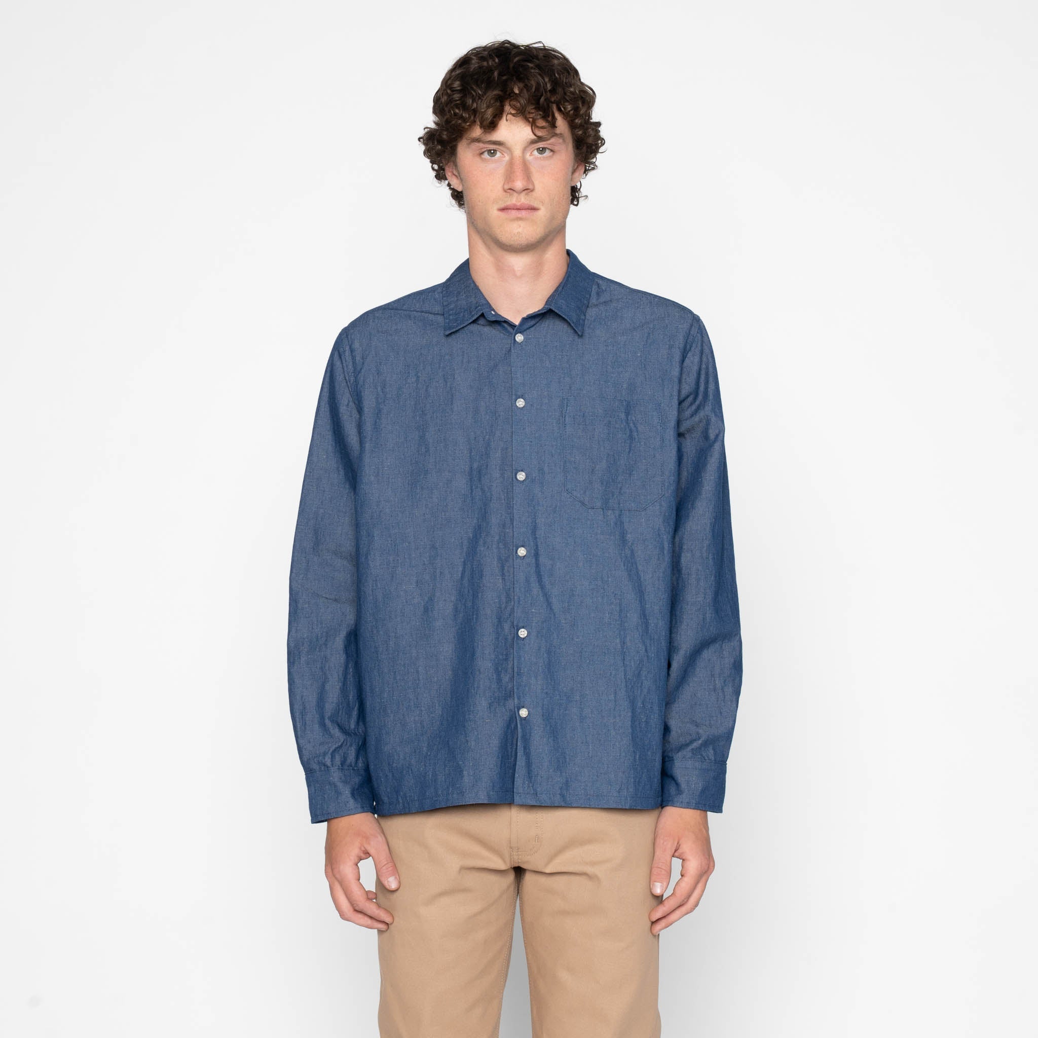 True Shirt - Linen Blend Denim - Indigo by Naked & Famous Denim