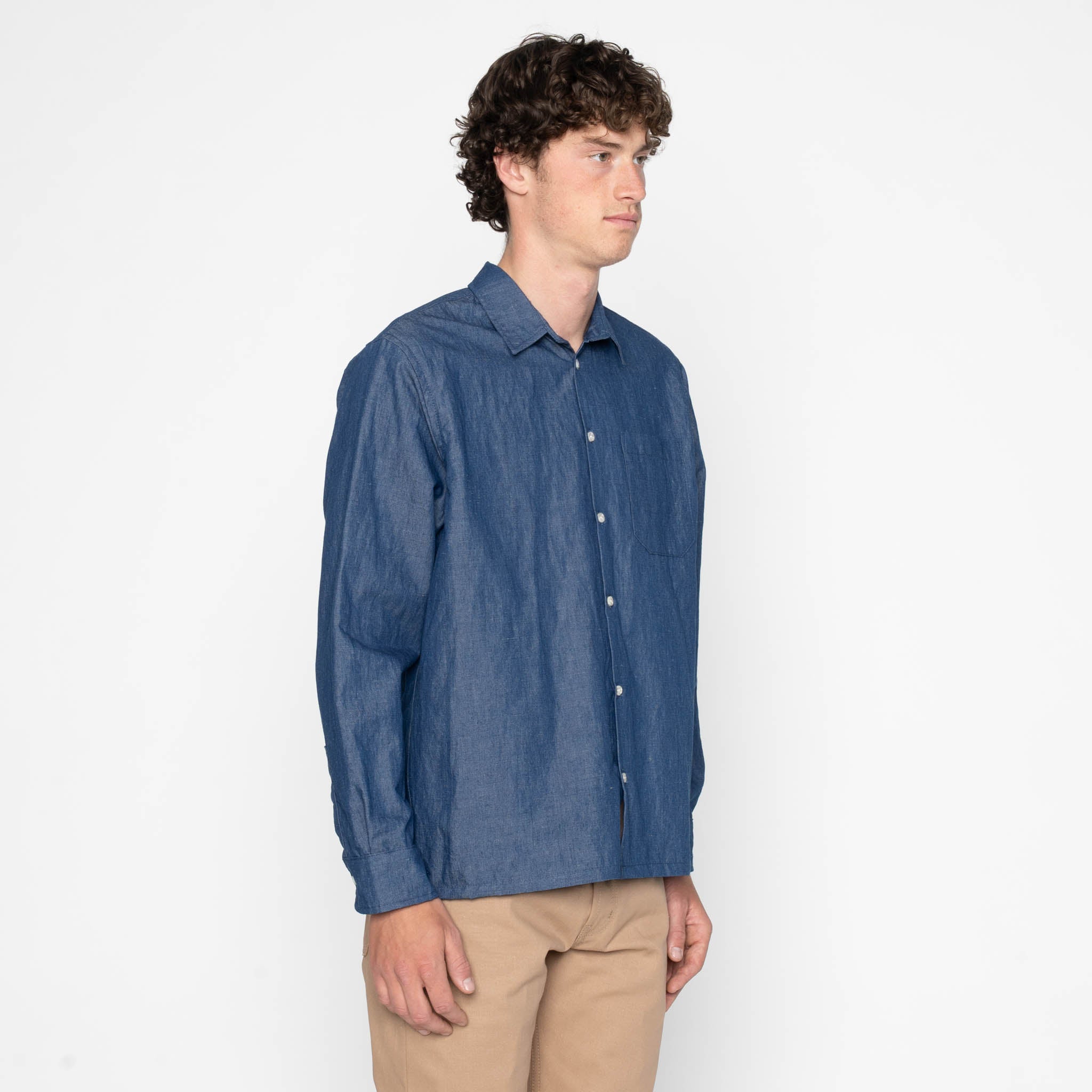 True Shirt - Linen Blend Denim - Indigo by Naked & Famous Denim