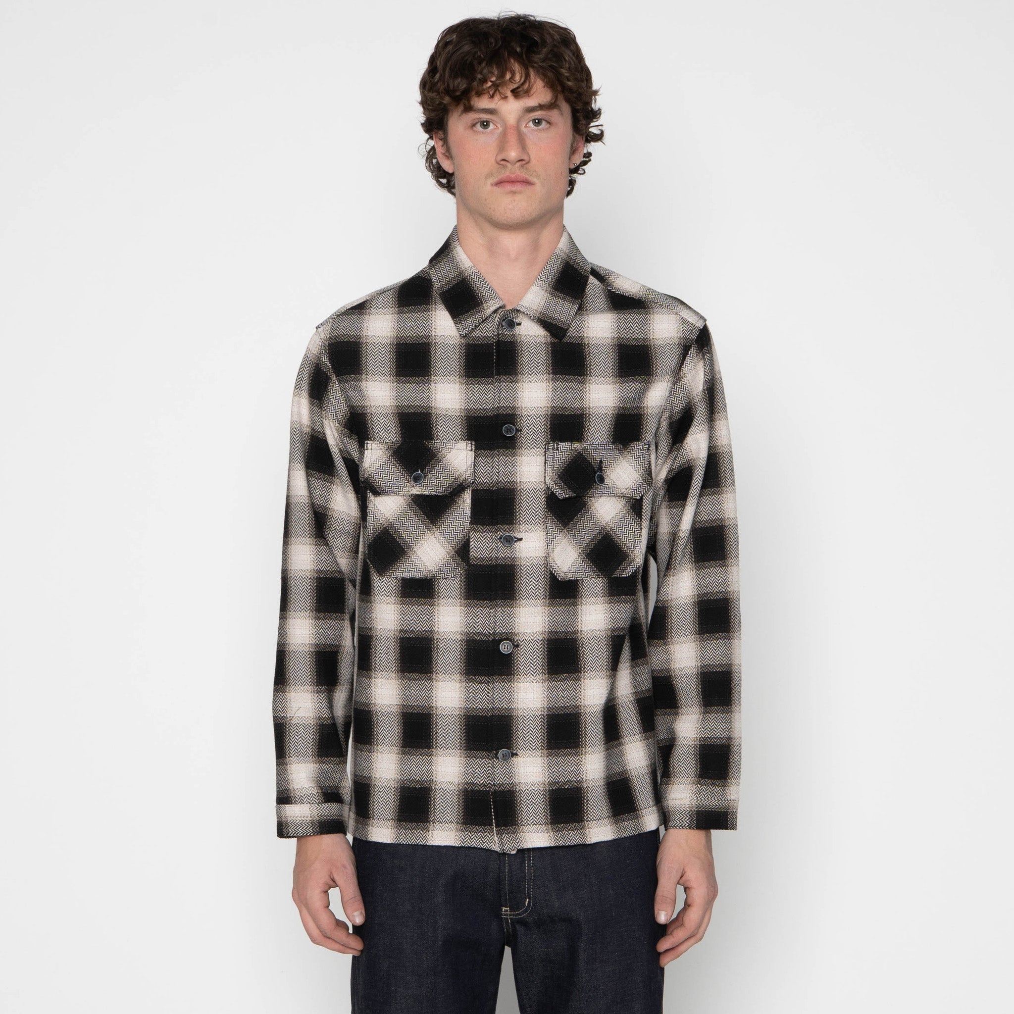 Work Shirt - Trippy Ombre Plaid - Ivory by Naked & Famous Denim