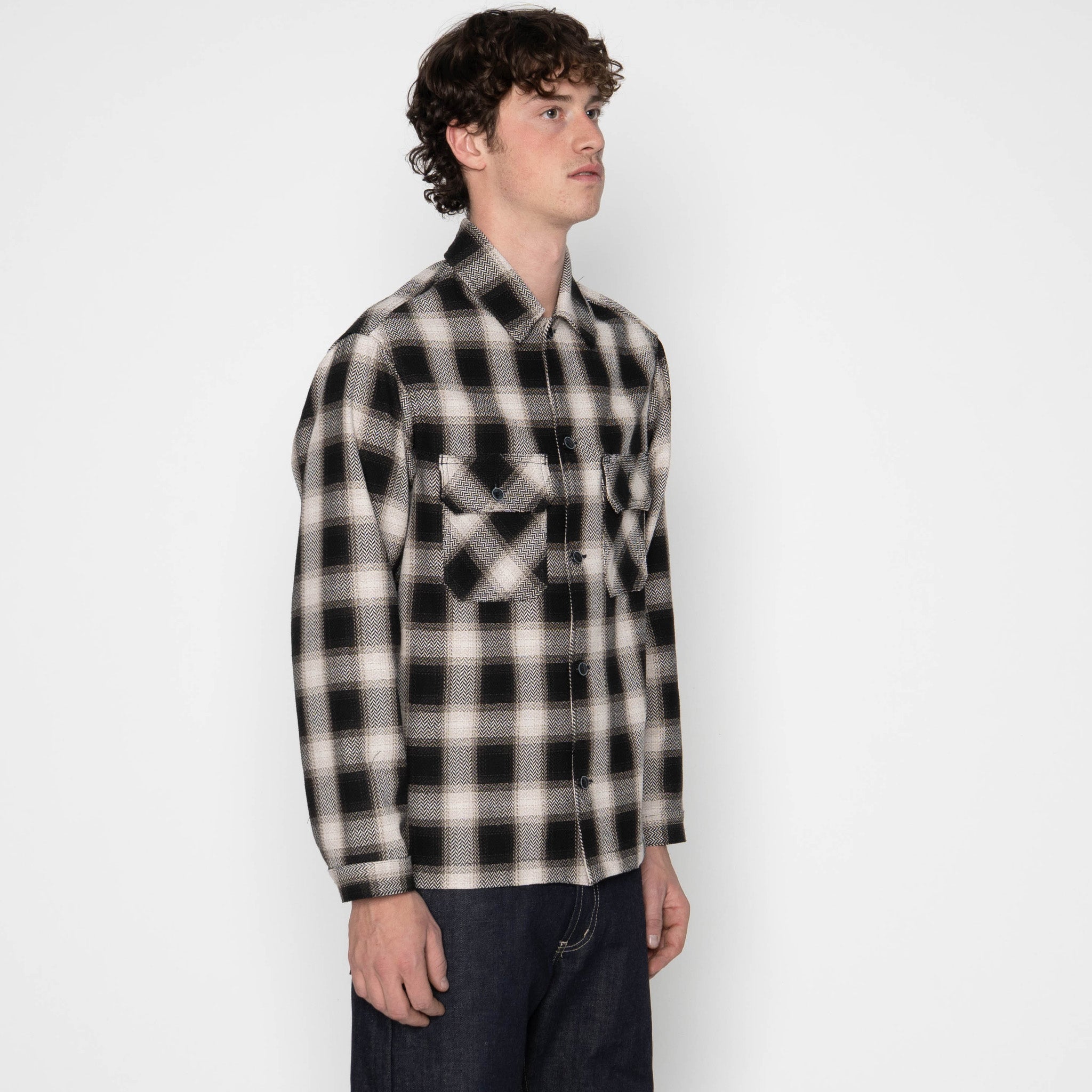 Work Shirt - Trippy Ombre Plaid - Ivory by Naked & Famous Denim