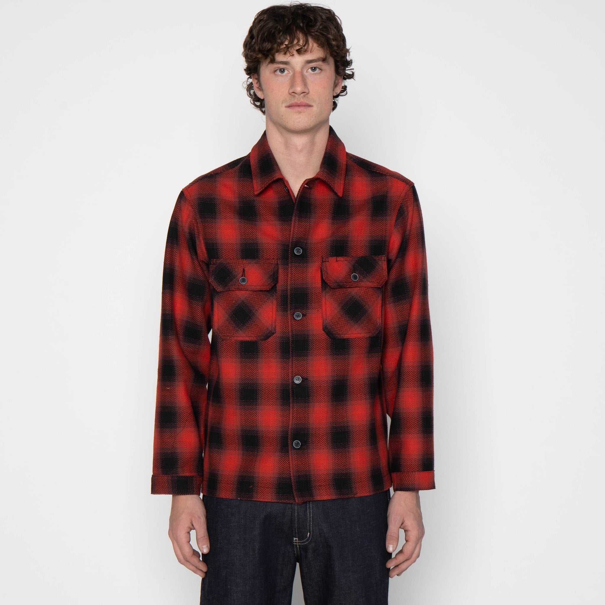 Work Shirt - Trippy Ombre Plaid - Red by Naked & Famous Denim