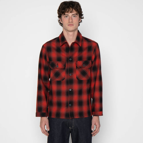 Work Shirt - Trippy Ombre Plaid - Red by Naked & Famous Denim