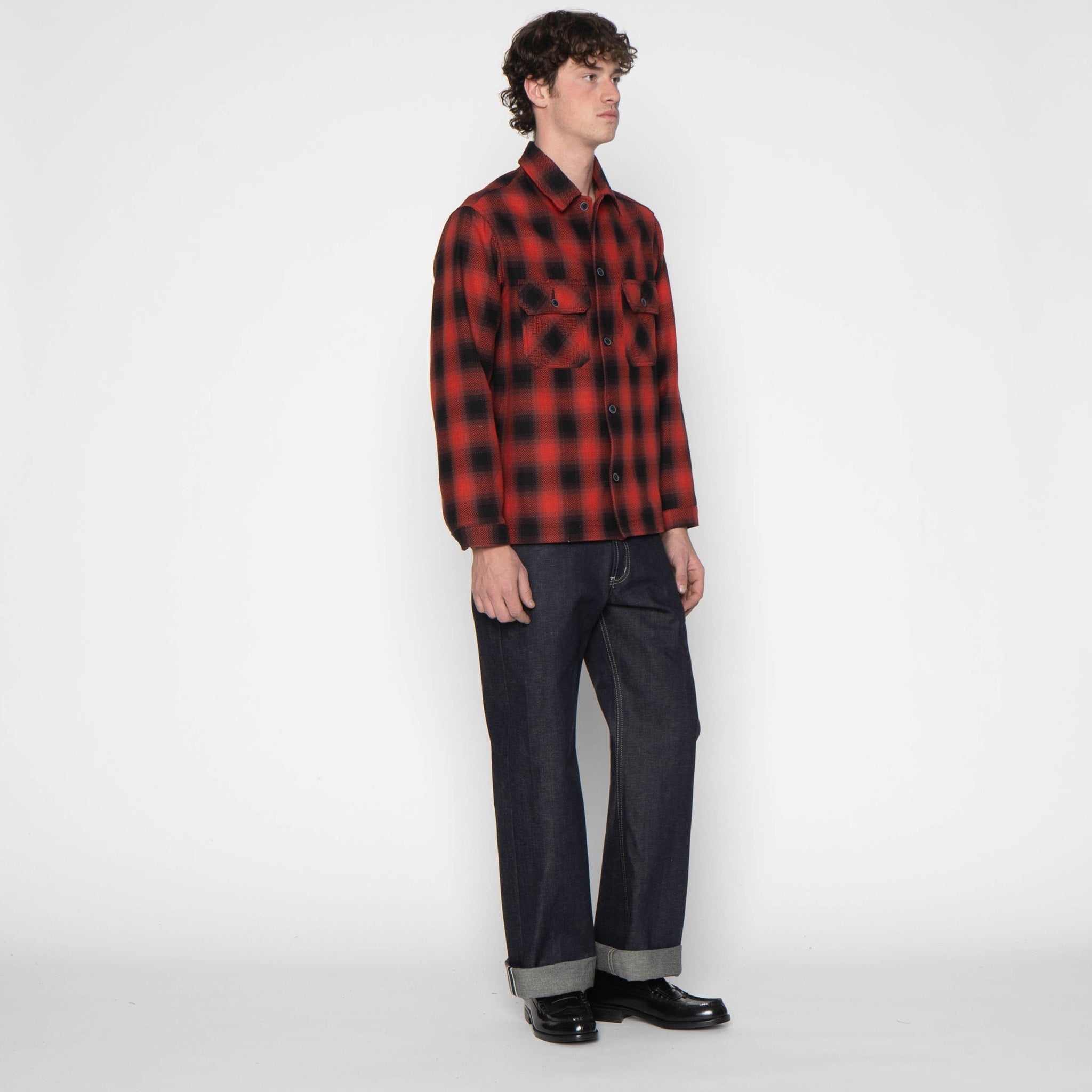 Work Shirt - Trippy Ombre Plaid - Red by Naked & Famous Denim