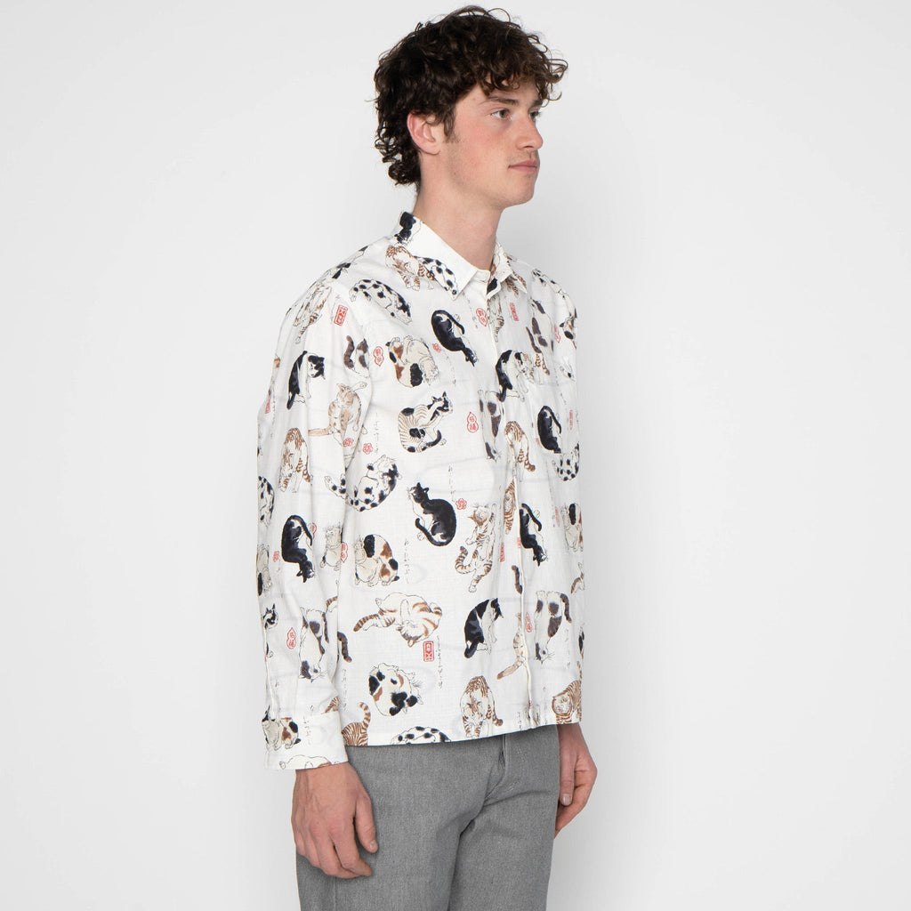 True Shirt - Japanese Neko Cats - Bone by Naked & Famous Denim
