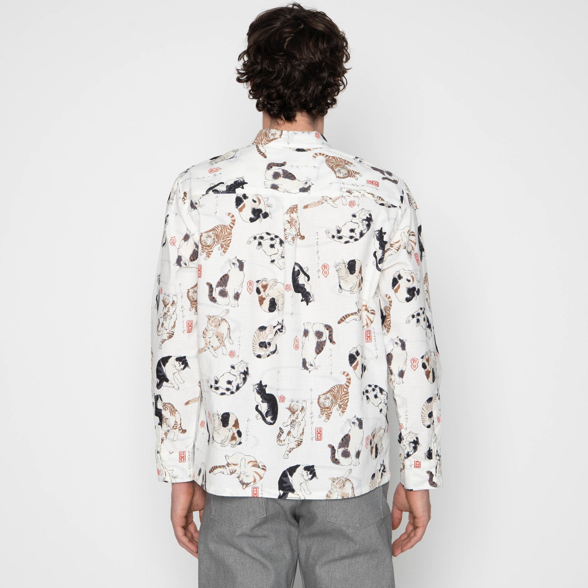 True Shirt - Japanese Neko Cats - Bone by Naked & Famous Denim