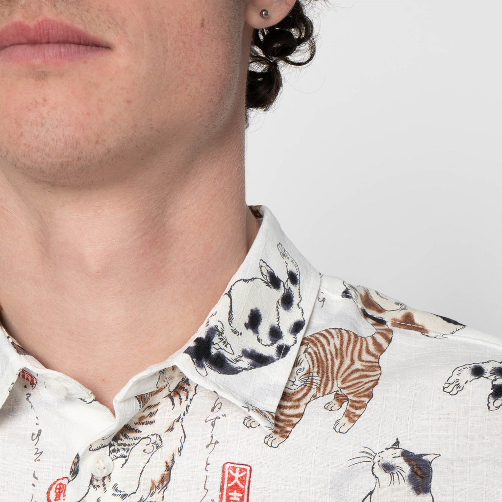 True Shirt - Japanese Neko Cats - Bone by Naked & Famous Denim