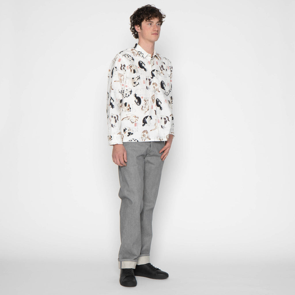 True Shirt - Japanese Neko Cats - Bone by Naked & Famous Denim