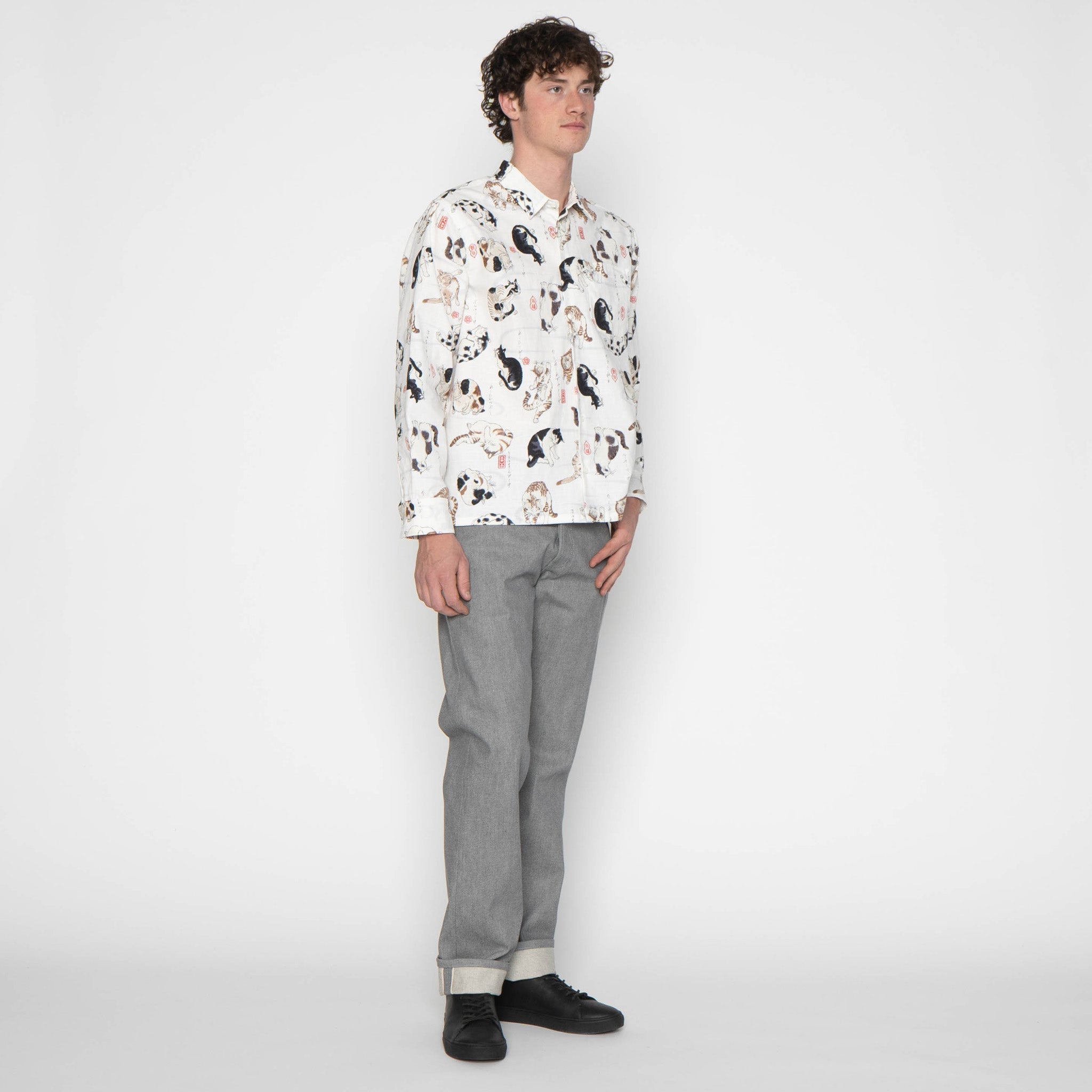 True Shirt - Japanese Neko Cats - Bone by Naked & Famous Denim