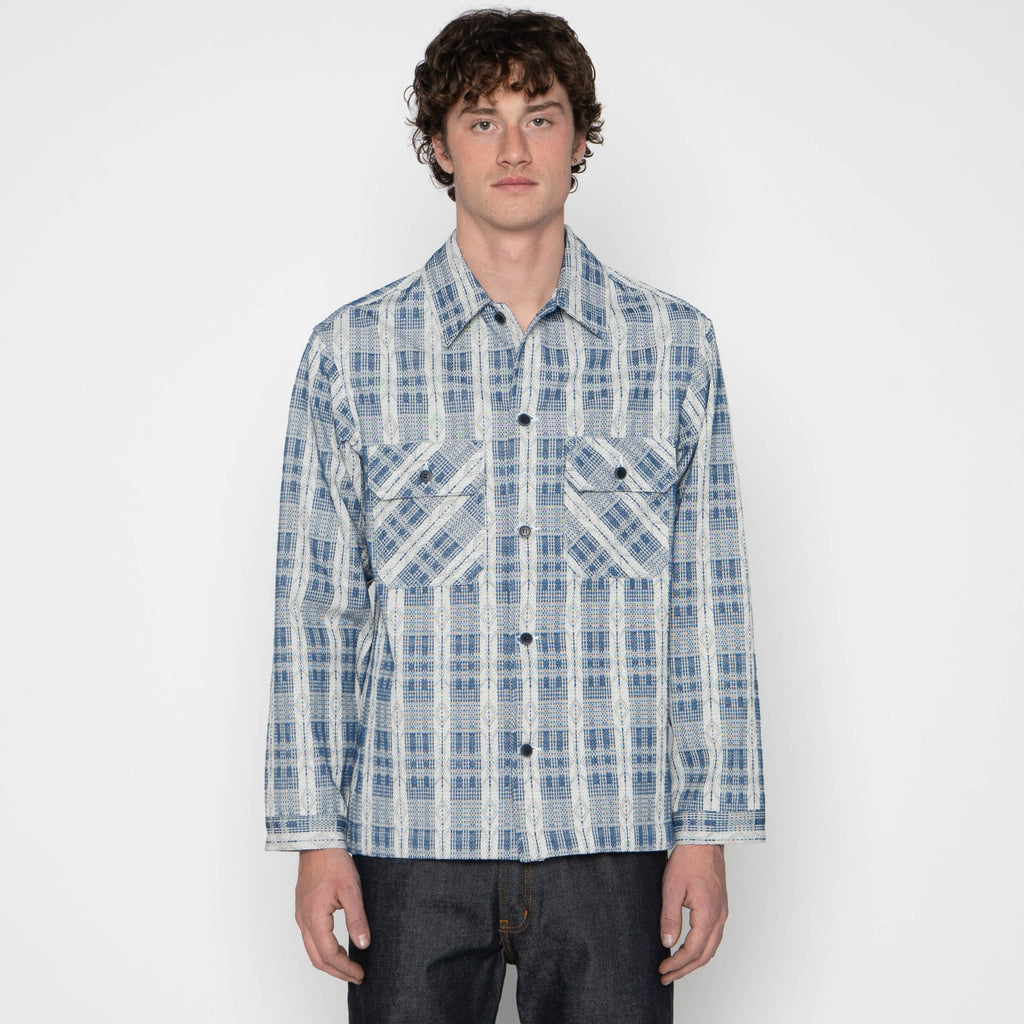 Work Shirt - Sashiko Weave - White / Indigo by Naked & Famous Denim