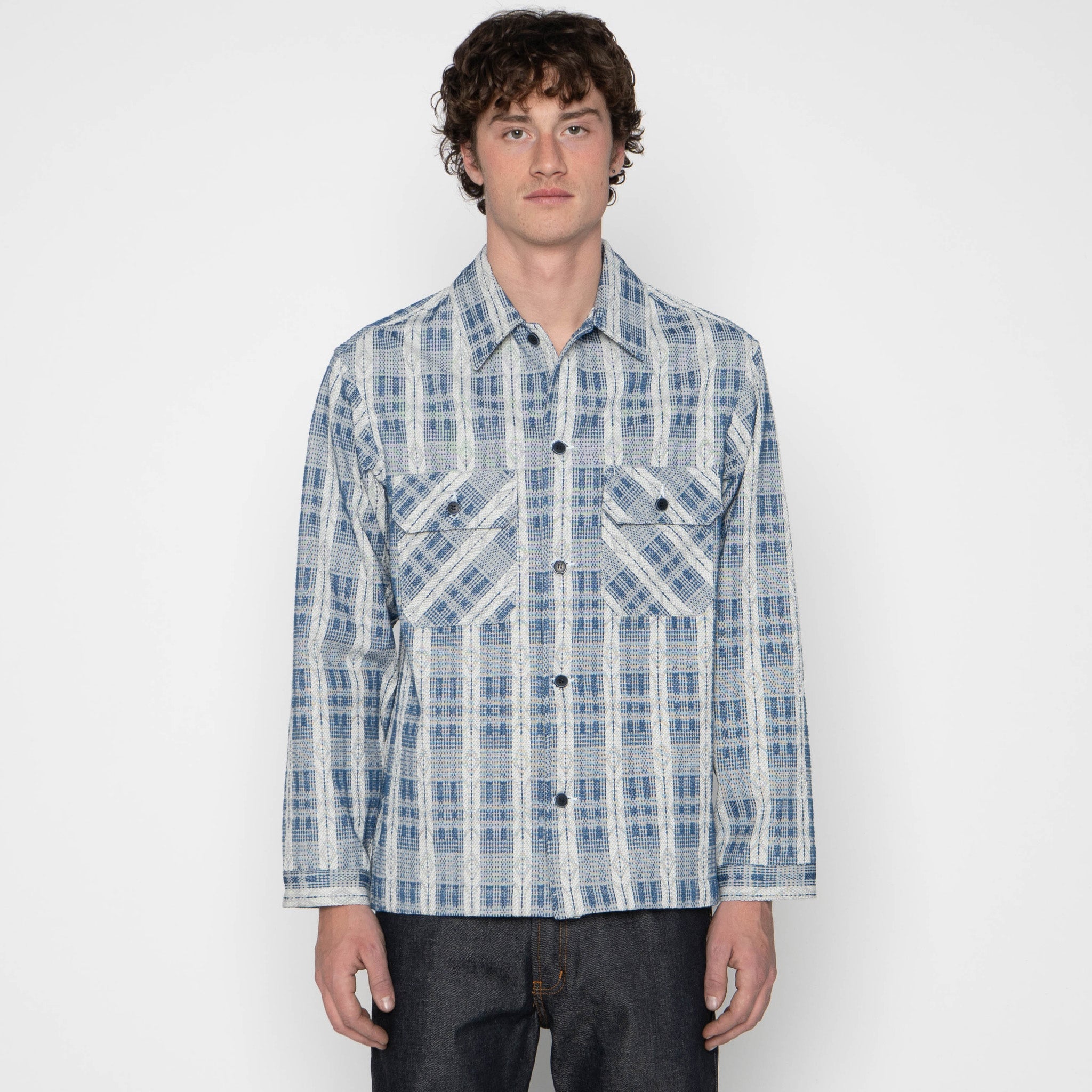 Work Shirt - Sashiko Weave - White / Indigo by Naked & Famous Denim