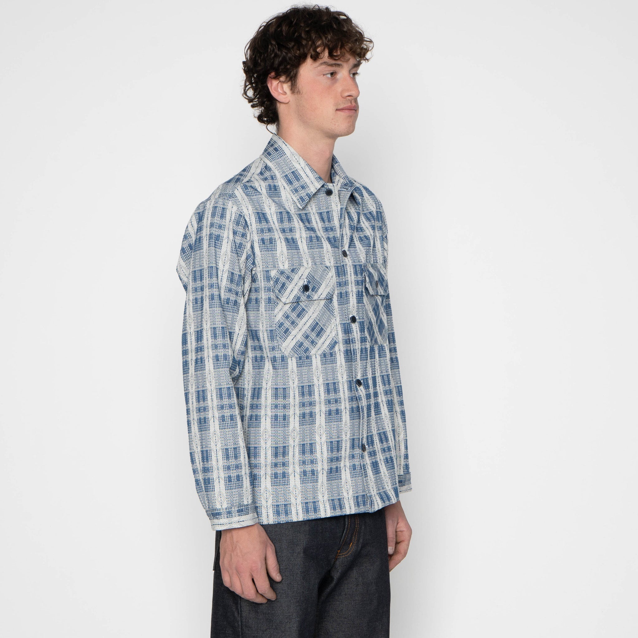 Work Shirt - Sashiko Weave - White / Indigo by Naked & Famous Denim