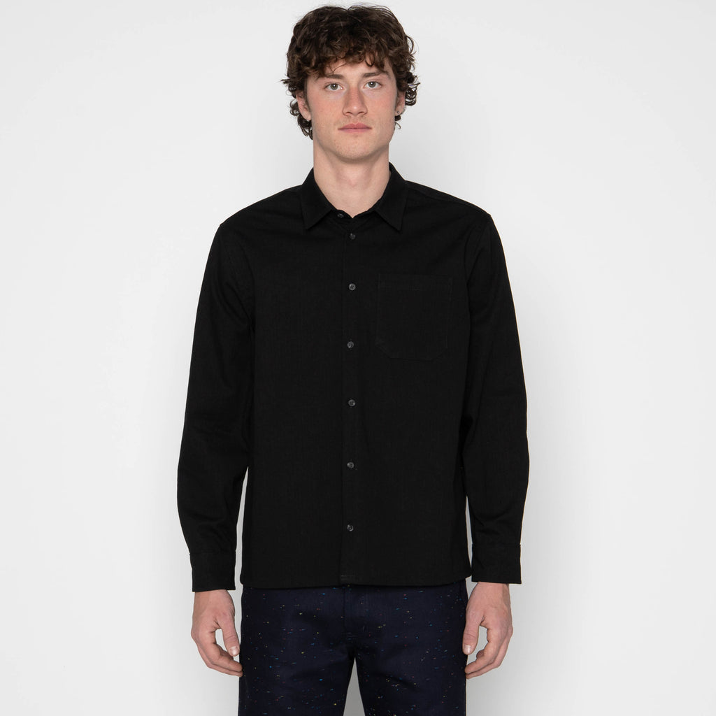 True Shirt - Black Herringbone Denim - Black