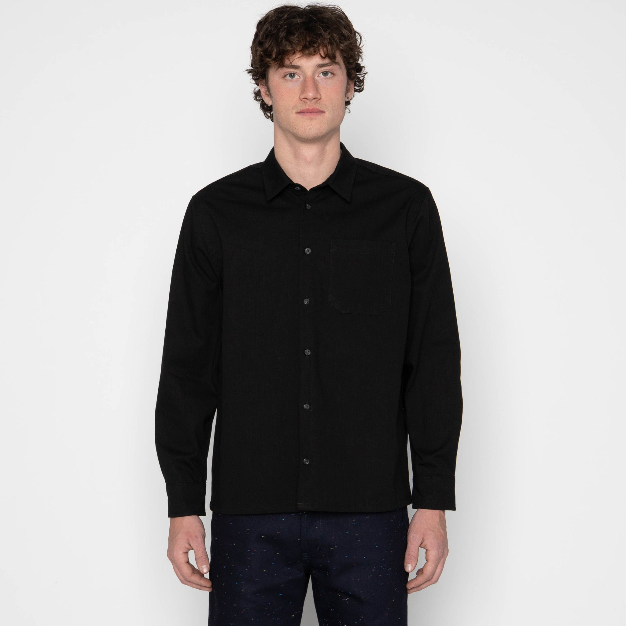 True Shirt - Black Herringbone Denim - Black