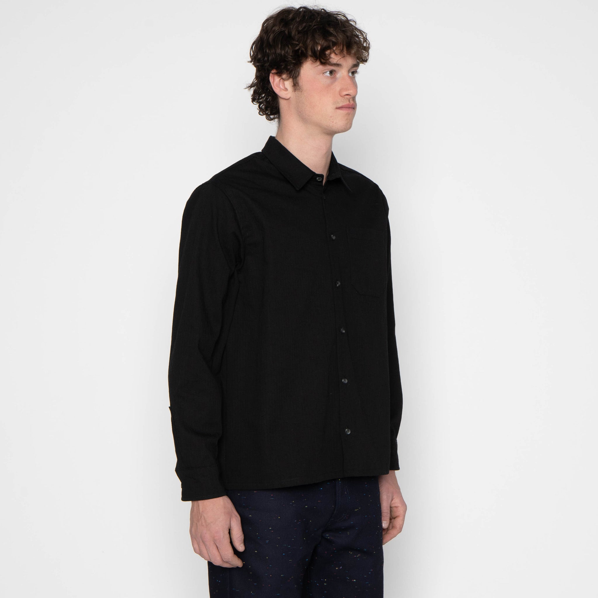 True Shirt - Black Herringbone Denim - Black