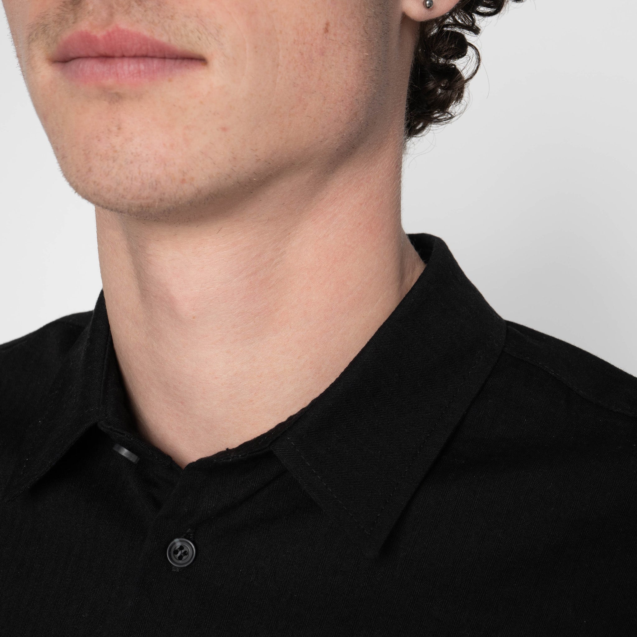 True Shirt - Black Herringbone Denim - Black