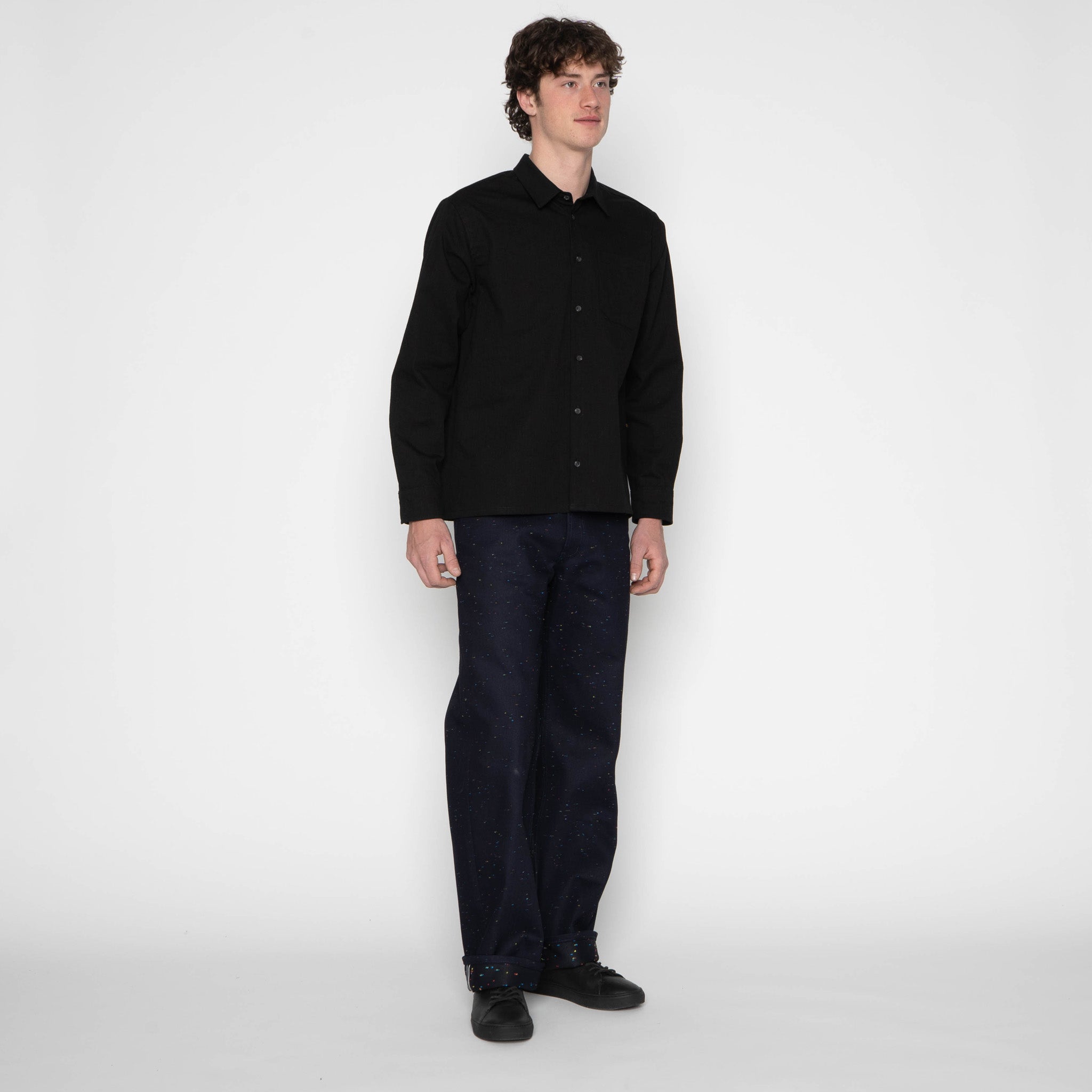 True Shirt - Black Herringbone Denim - Black