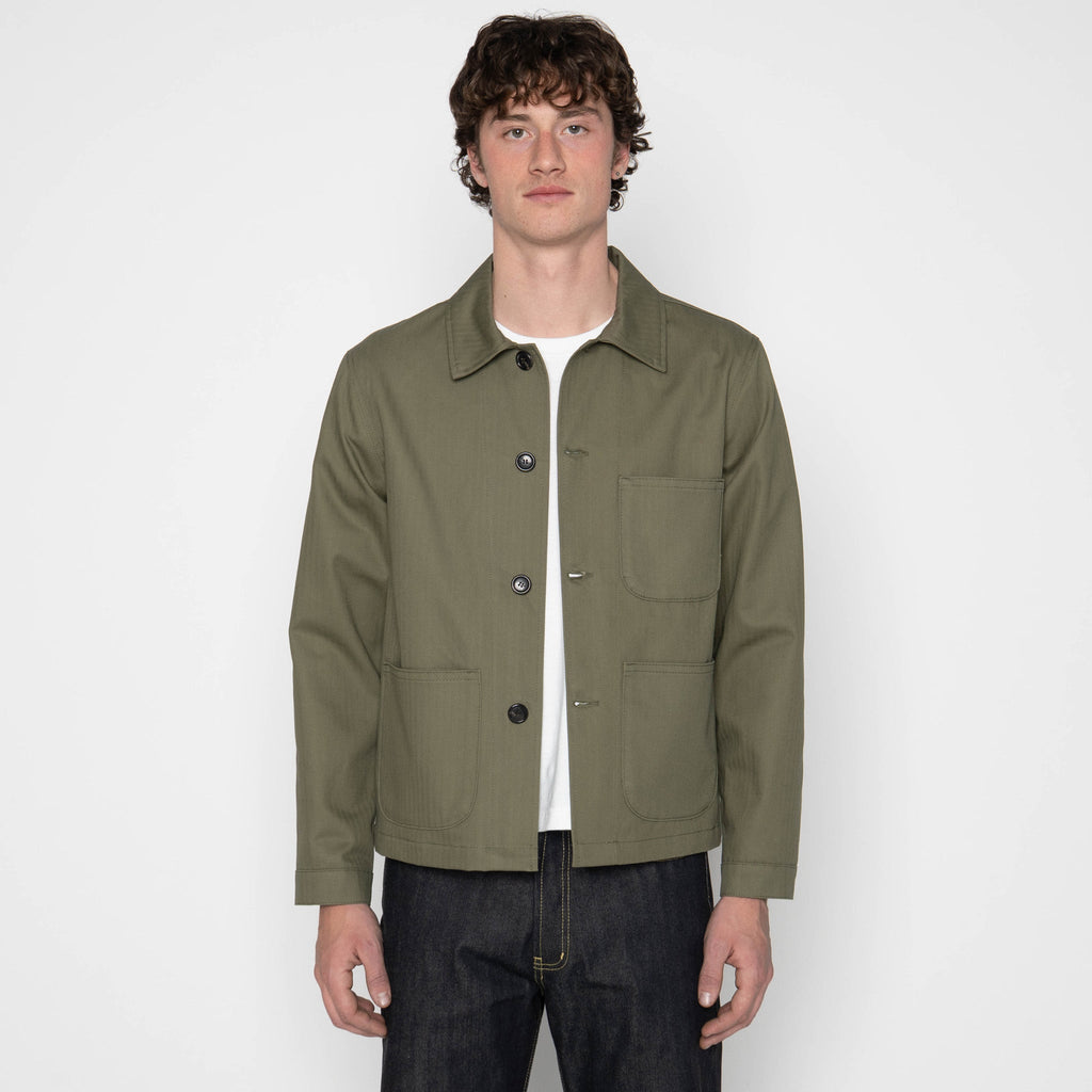 Utility Jacket - 1940s Military Organic Herringbone - Army Green by Naked & Famous Denim
