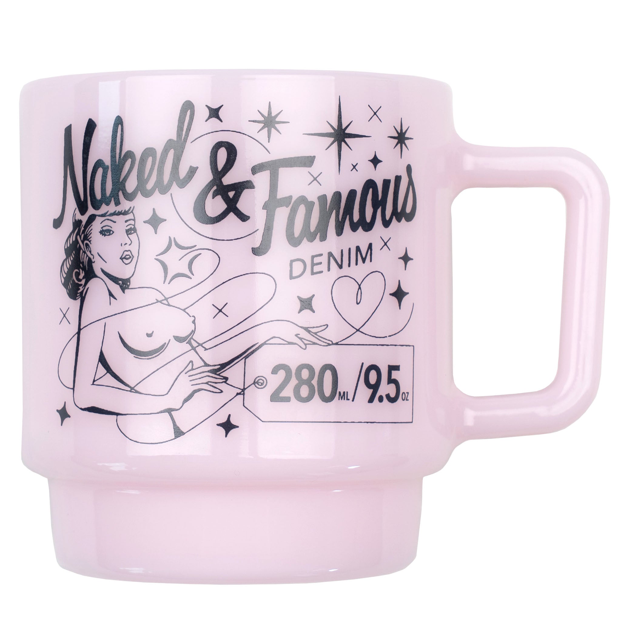 Milk Glass Stackable Mug - Pink With Navy Print by Naked & Famous Denim