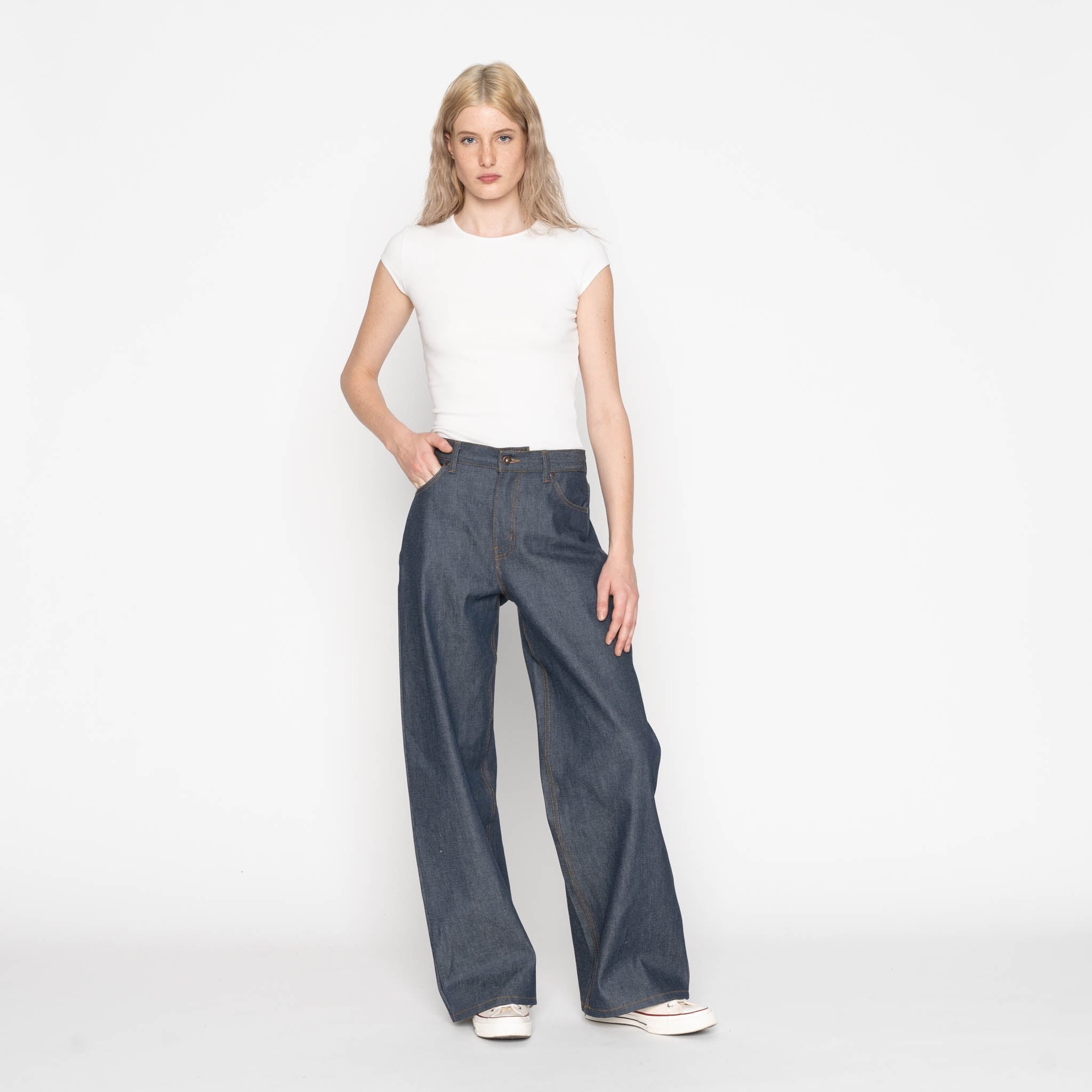 Wide Leg Trouser - 10oz Rinsed Denim - Indigo by Naked & Famous Denim