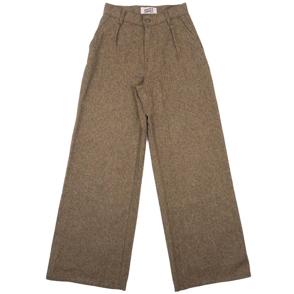 Wide Leg Trouser - Herringbone Triple Twist - Forest by Naked & Famous Denim