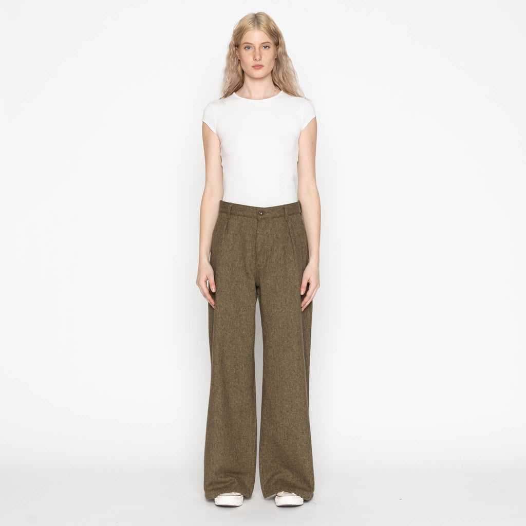 Wide Leg Trouser - Herringbone Triple Twist - Forest by Naked & Famous Denim
