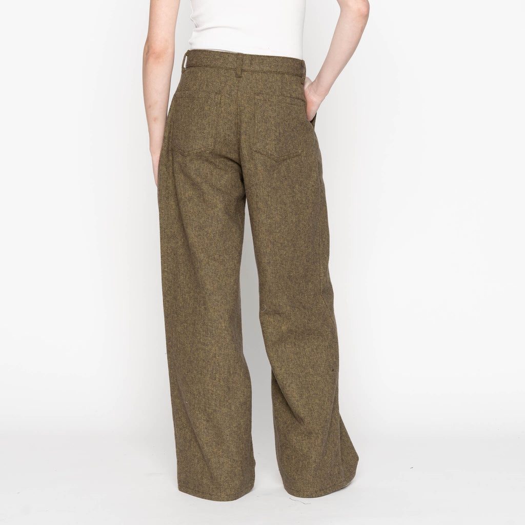 Wide Leg Trouser - Herringbone Triple Twist - Forest by Naked & Famous Denim