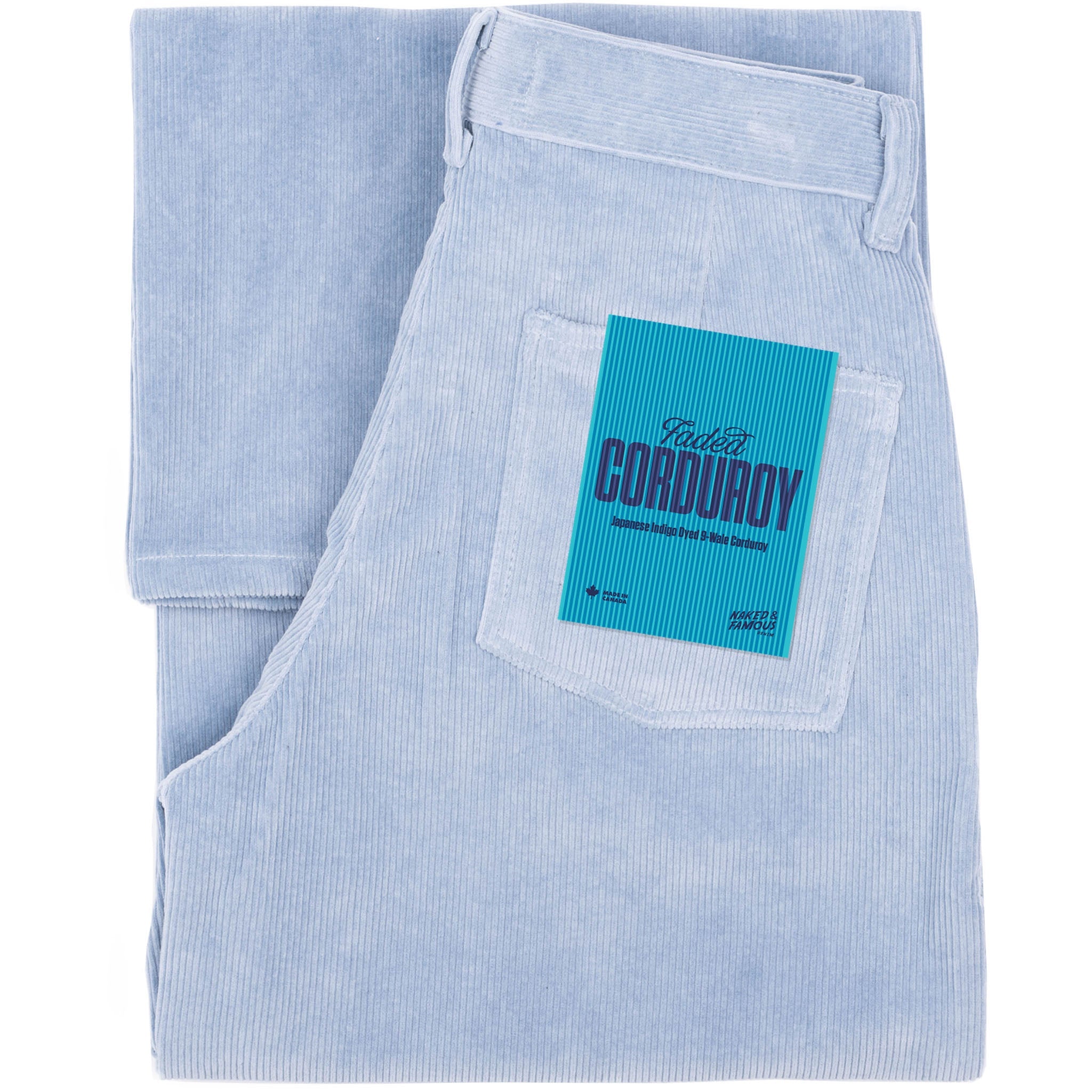 Wide Leg Trouser - Faded Corduroy Organique - Pale Indigo by Naked & Famous Denim