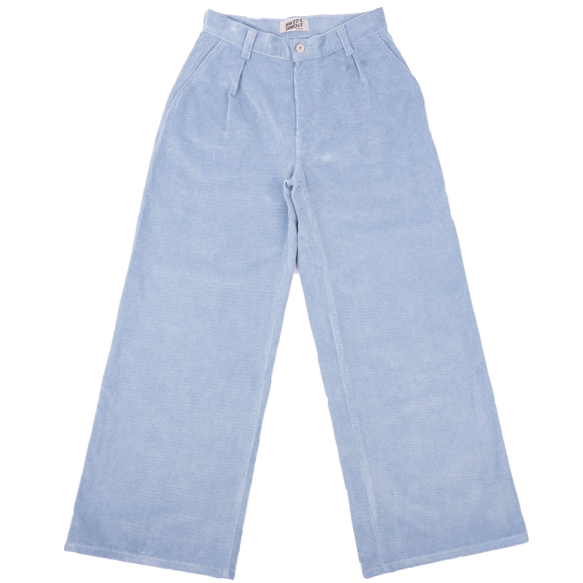 Wide Leg Trouser - Faded Corduroy Organique - Pale Indigo by Naked & Famous Denim