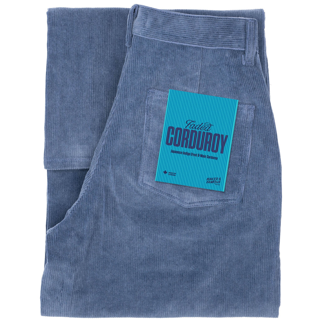 Wide Leg Trouser  - Organic Faded Corduroy - Indigo by Naked & Famous Denim