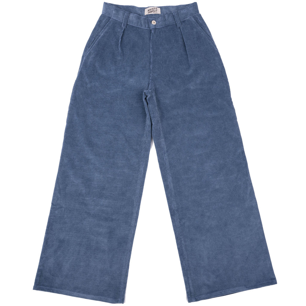 Wide Leg Trouser  - Organic Faded Corduroy - Indigo by Naked & Famous Denim