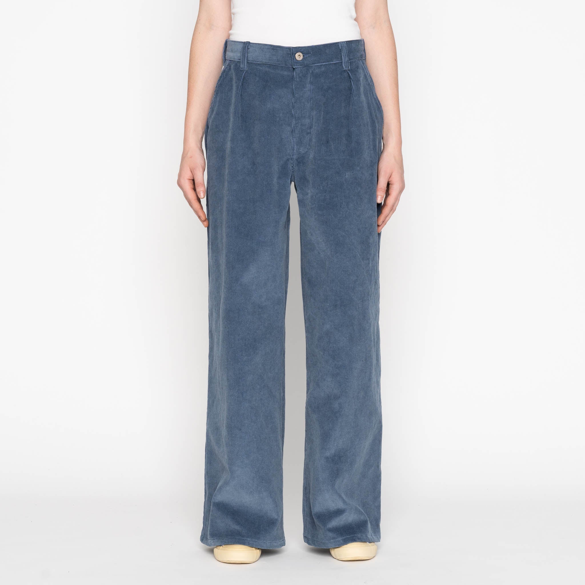 Wide Leg Trouser  - Organic Faded Corduroy - Indigo by Naked & Famous Denim