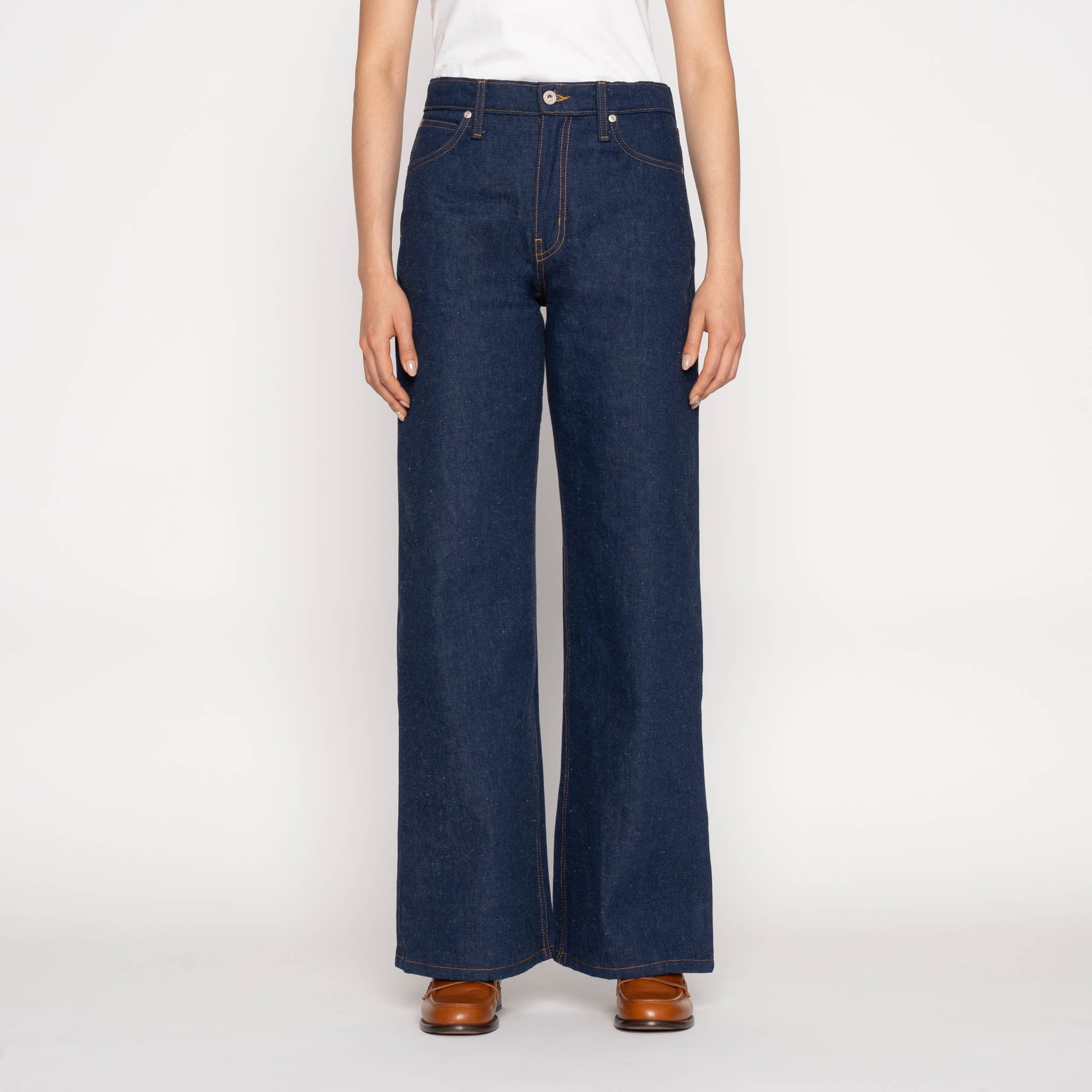 Wide Wild West - 2x1 Dungaree Nep Denim - Mid Indigo – Naked