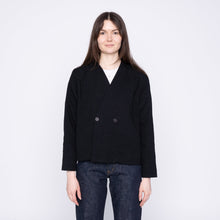 Load image into Gallery viewer, Collarless Jacket - Rinsed Oxford - Black Info
