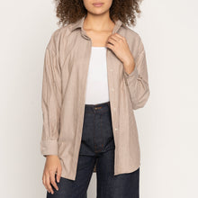 Load image into Gallery viewer, Roomy Shirt - Soft Finish Classic Stripe - Cream + Brown | Naked &amp; Famous Denim
