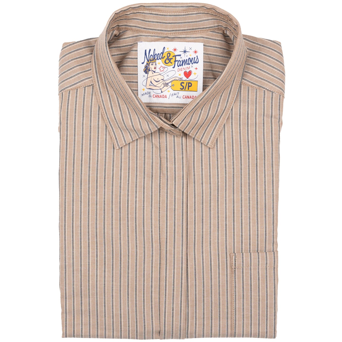 Roomy Shirt - Soft Finish Classic Stripe - Taupe | Naked & Famous Denim