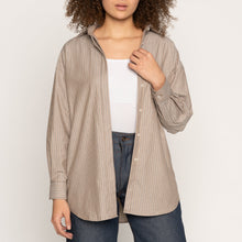 Load image into Gallery viewer, Roomy Shirt - Soft Finish Classic Stripe - Taupe | Naked &amp; Famous Denim
